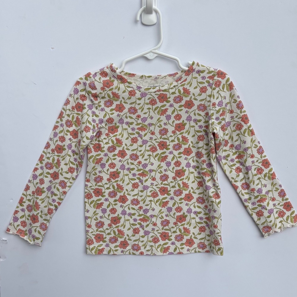 Carters Child of Mine Girls 3T Floral Long Sleeve Shirt Coral Purple White Tee
